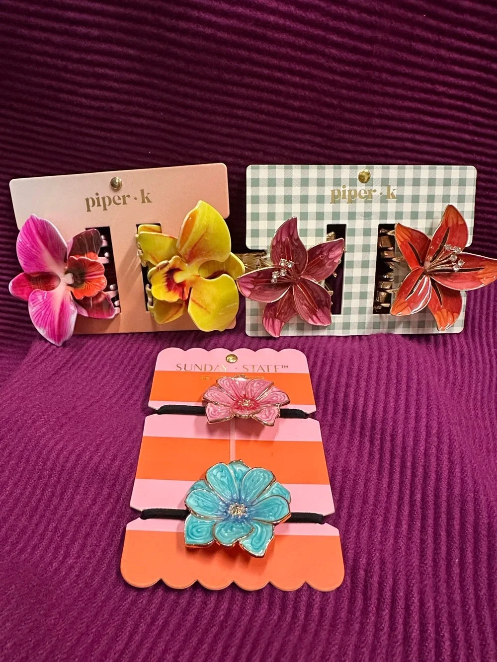 Piper•K Tropical Orchid Lily Hair Clips & Sunday State Elastic Set Tropical Vaca